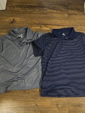 Under Armour Boys Grey Polo and Navy Striped  Polo